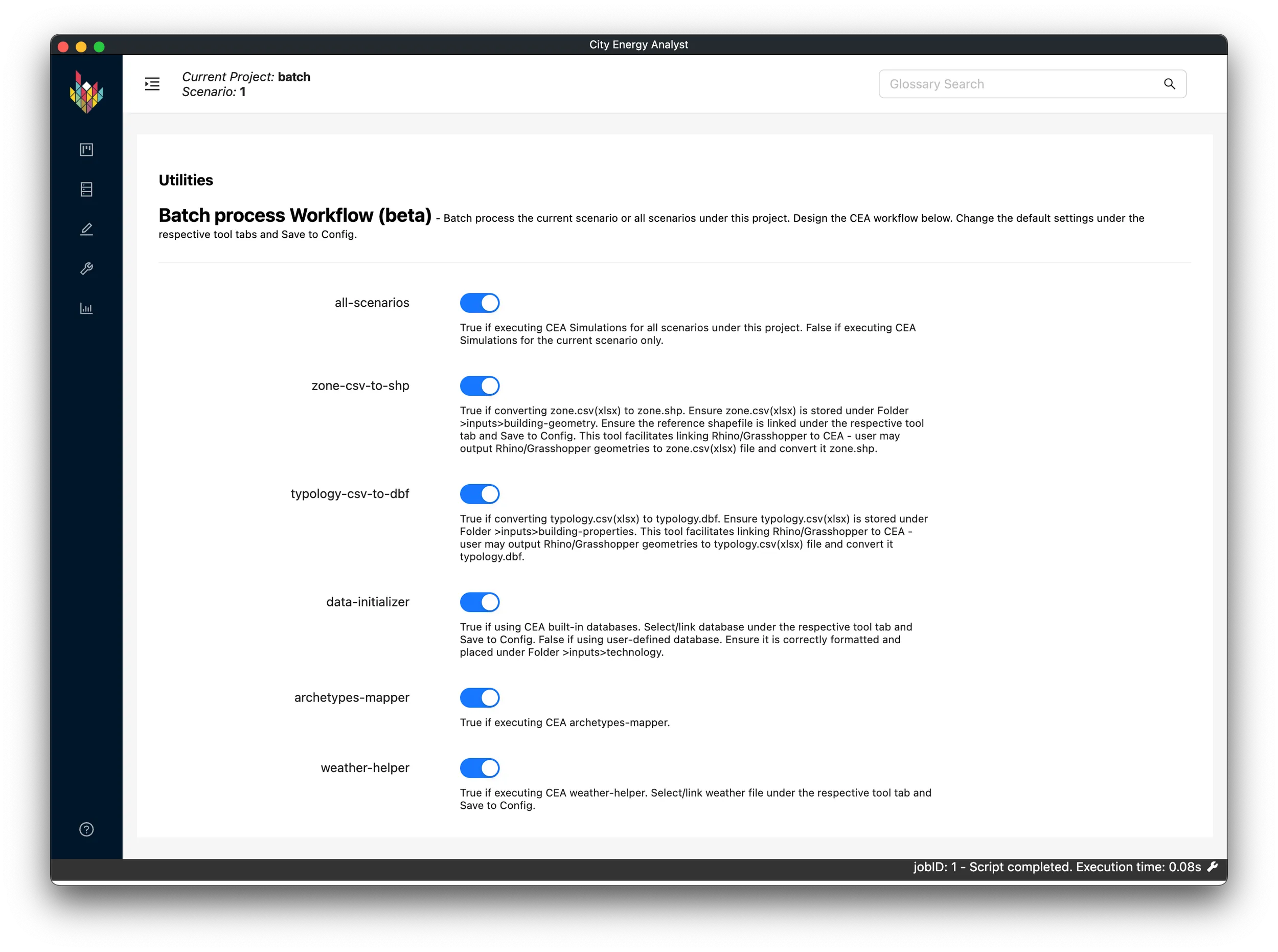  Fig.cea-s-02-02 presents an examplary examplary setting on CEA Dashboard for batch processing and CEA workflow design. 