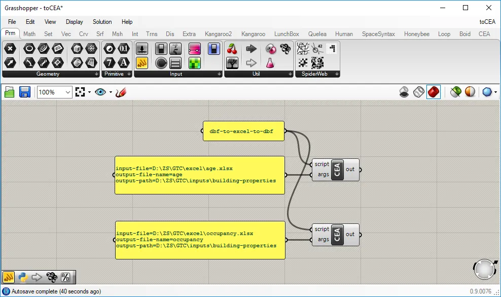  Set-ups in grasshopper for producing age.dbf and occupancy.dbf 
